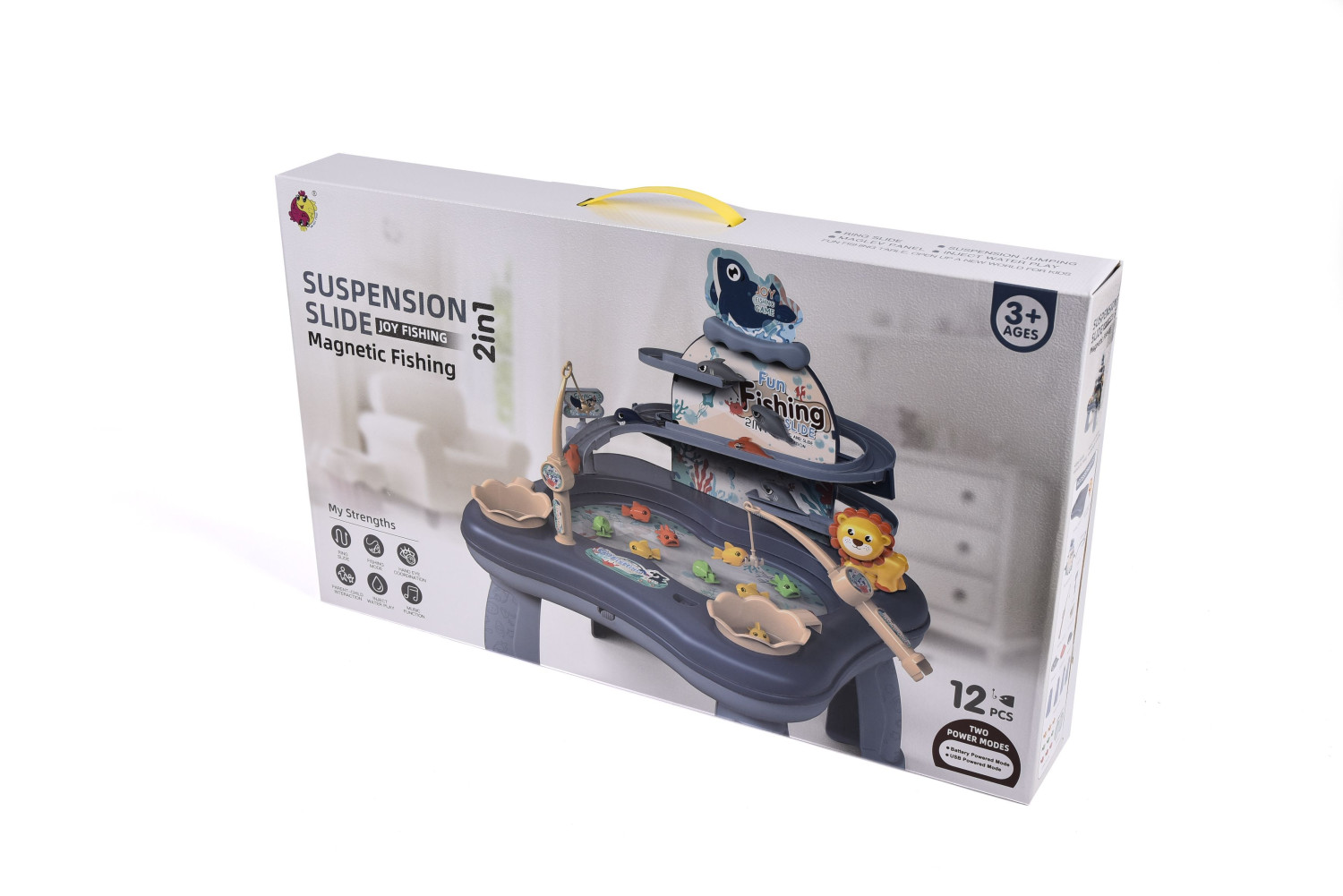 2-in-1 Suspension Slide & Fishing Play Table – 12+ Pieces